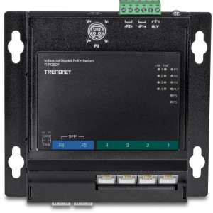 TRENDnet TI-PG62F 6-Port Gigabit Ethernet Front Access Switch, 4 Gigabit PoE+ and 2 Gigabit SFP ports, 12 Gbps switching capacity, DIN-rail/Magnet